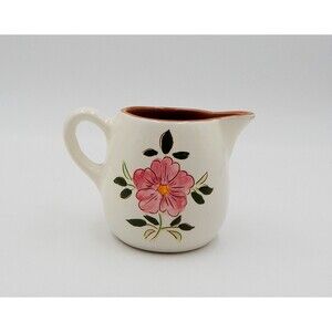 Stangl Pottery Wild Rose Creamer Pink Flowers Green Leaves Vtg Country Cottage